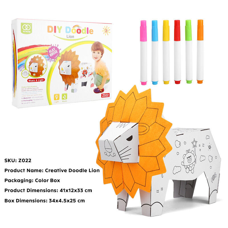 3D Cardboard Lion DIY Assembly Graffiti Early Education Puzzle Toy Huglittle