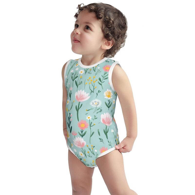 Huglittle Vibrant Floral Baby Bodysuit - Sleeveless & Soft