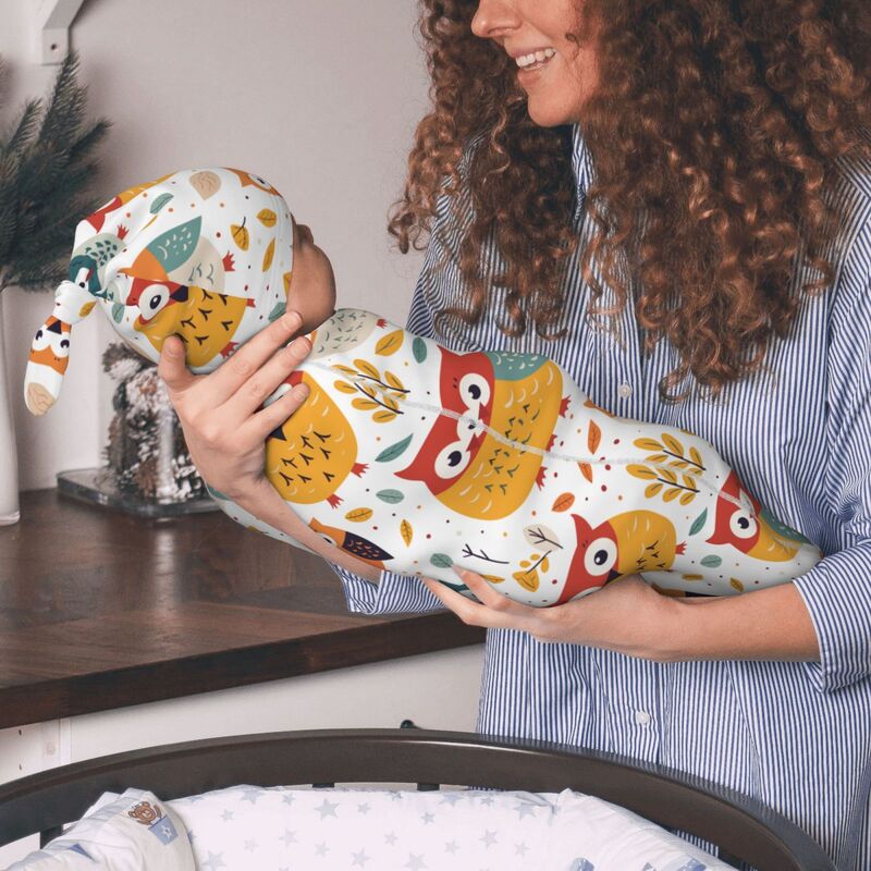 Huglittle Newborn Owl Swaddle & Hat Set - Autumnal Nature Design