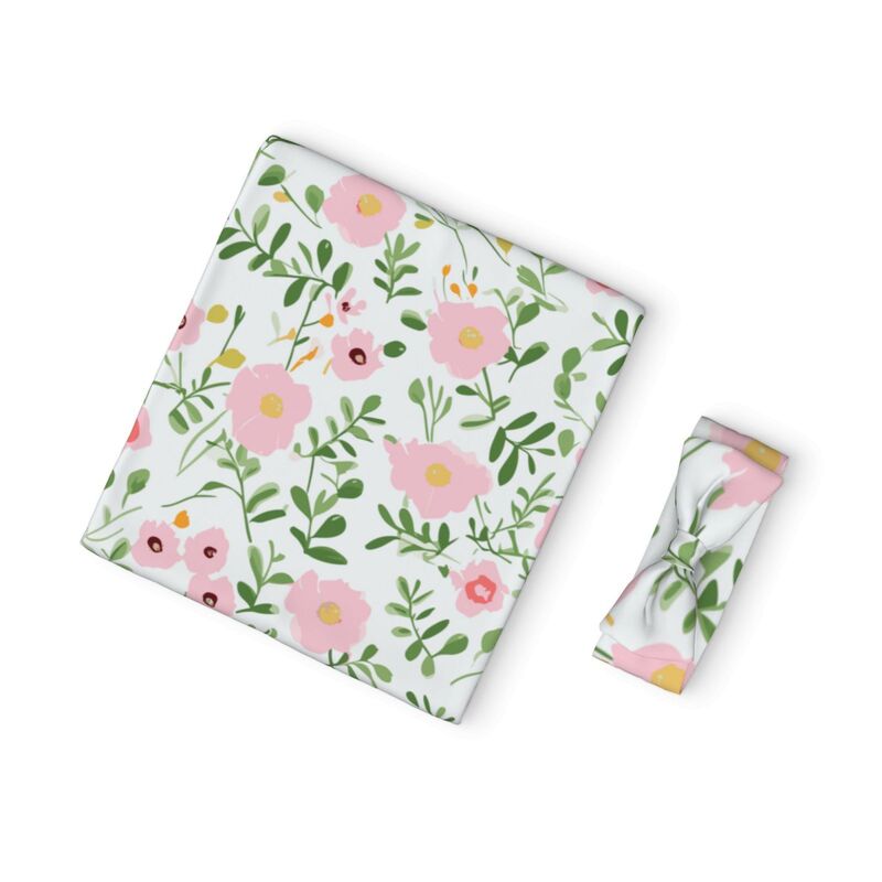 Huglittle Baby Swaddle & Headband Set - Whimsical Floral Design
