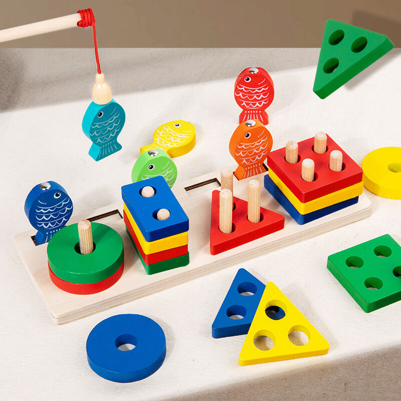 Fishing Fun Wooden Children's Early Education Geometric Shape Stacking Toy Set