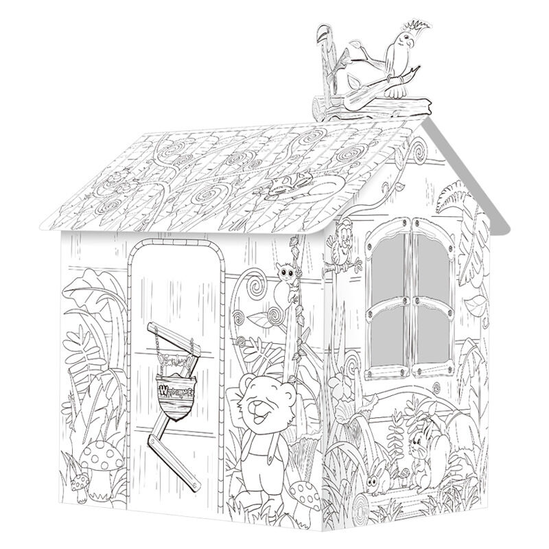 Large Playhouse - Jungle House Cardboard Playhouse for Kids Huglittle