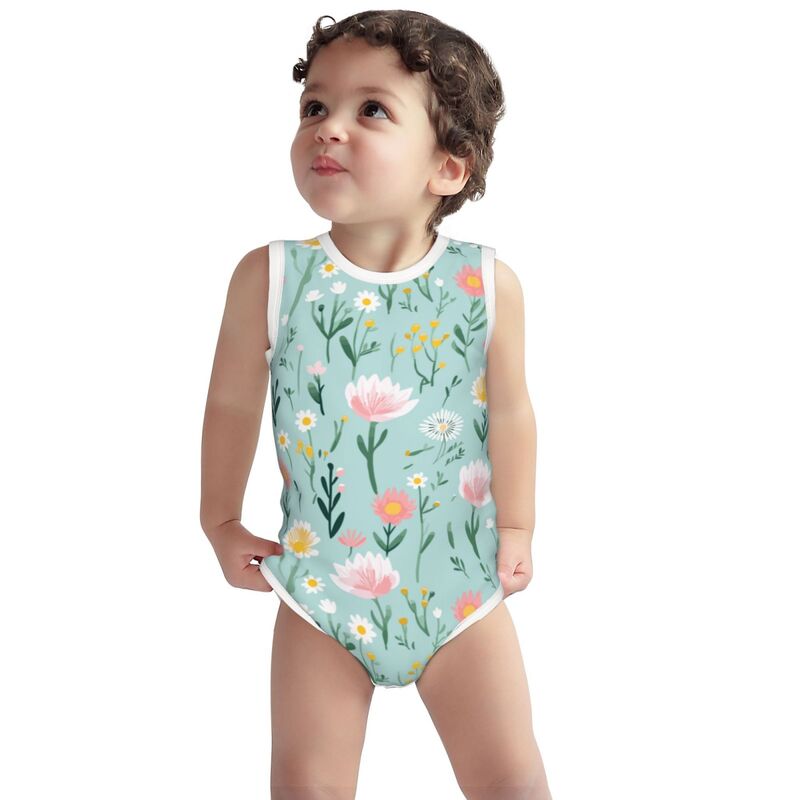 Huglittle Vibrant Floral Baby Bodysuit - Sleeveless & Soft