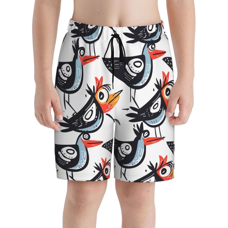 Huglittle Vibrant Bird-Themed Teen Beach Trunks: Expressive, Multicultural & Unique