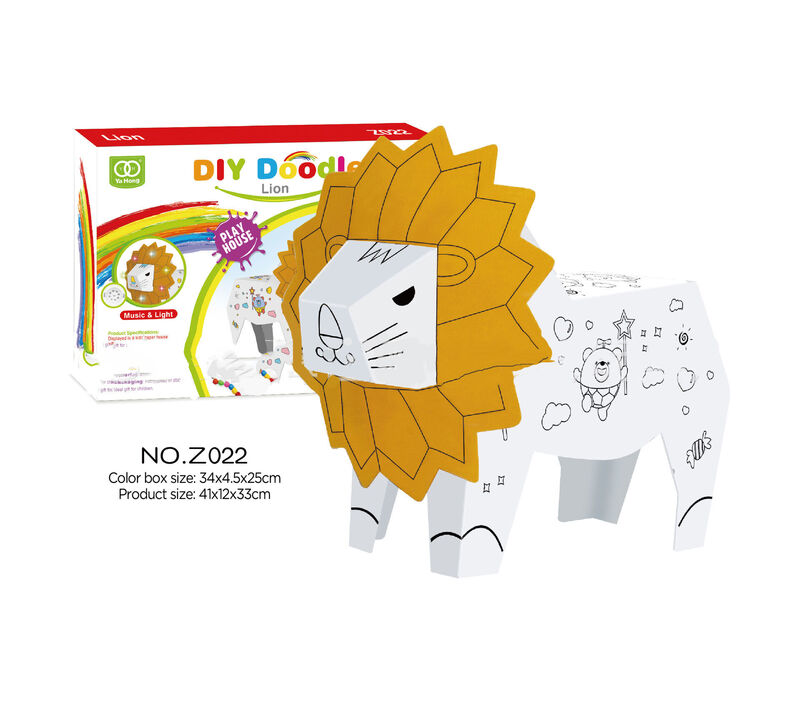 3D Cardboard Lion DIY Assembly Graffiti Early Education Puzzle Toy Huglittle