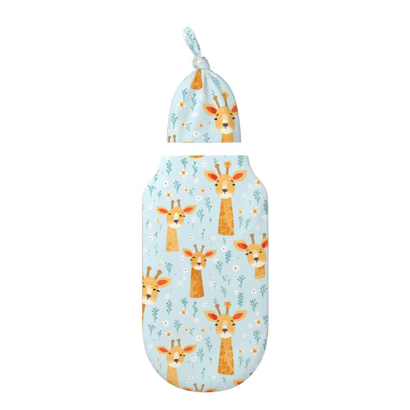 Huglittle Giraffe & Floral Newborn Swaddle Set with Hat
