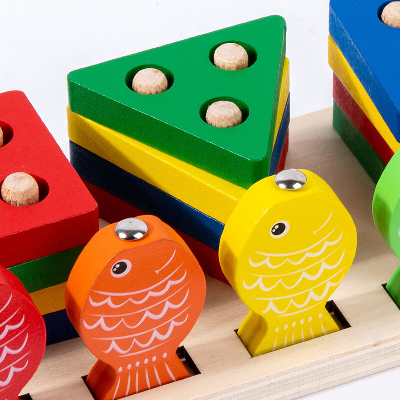 Fishing Fun Wooden Children's Early Education Geometric Shape Stacking Toy Set