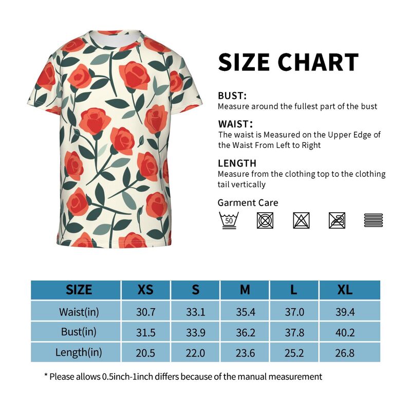 Huglittle Youth Short Sleeve T-Shirt with Vibrant Rose Design and Retro Vintage Vibe
