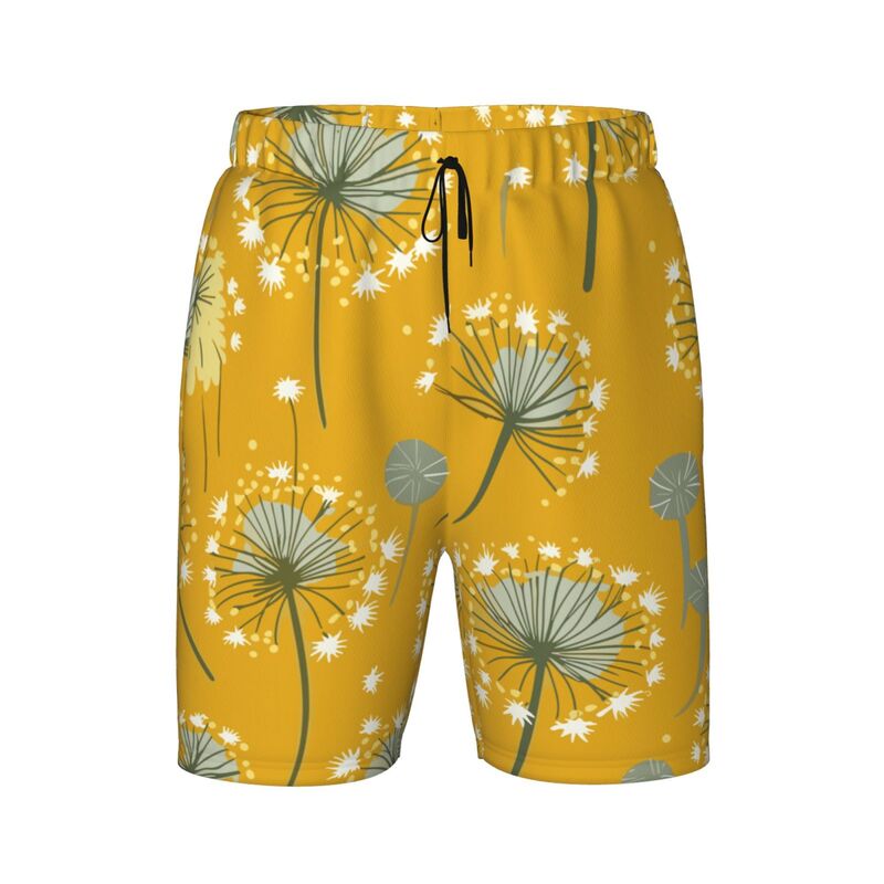 Huglittle Whimsical Dandelion-Print Teen Beach Trunks in Yellow and Gray