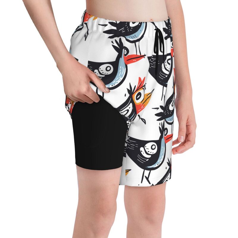 Huglittle Vibrant Bird-Themed Teen Beach Trunks: Expressive, Multicultural & Unique