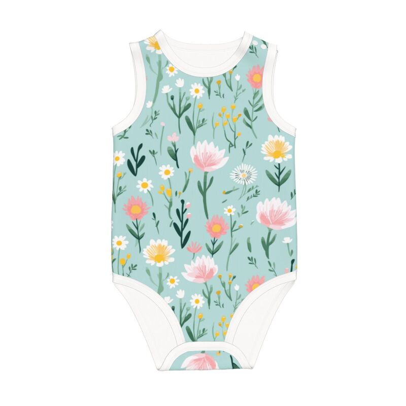 Huglittle Vibrant Floral Baby Bodysuit - Sleeveless & Soft