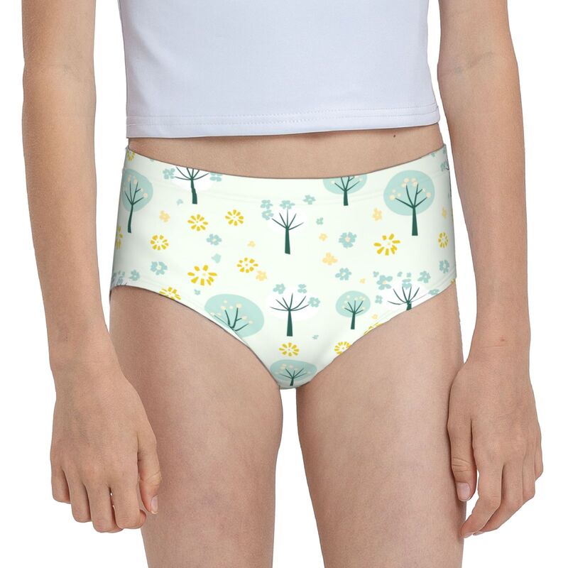 HugLittle Girl's Whimsical Woodland Briefs: Soft Cyan & Yellow Playful Patterns