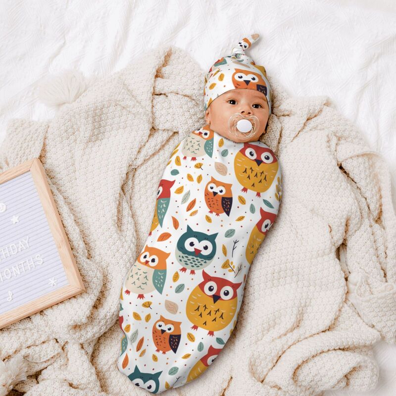 Huglittle Newborn Owl Swaddle & Hat Set - Autumnal Nature Design