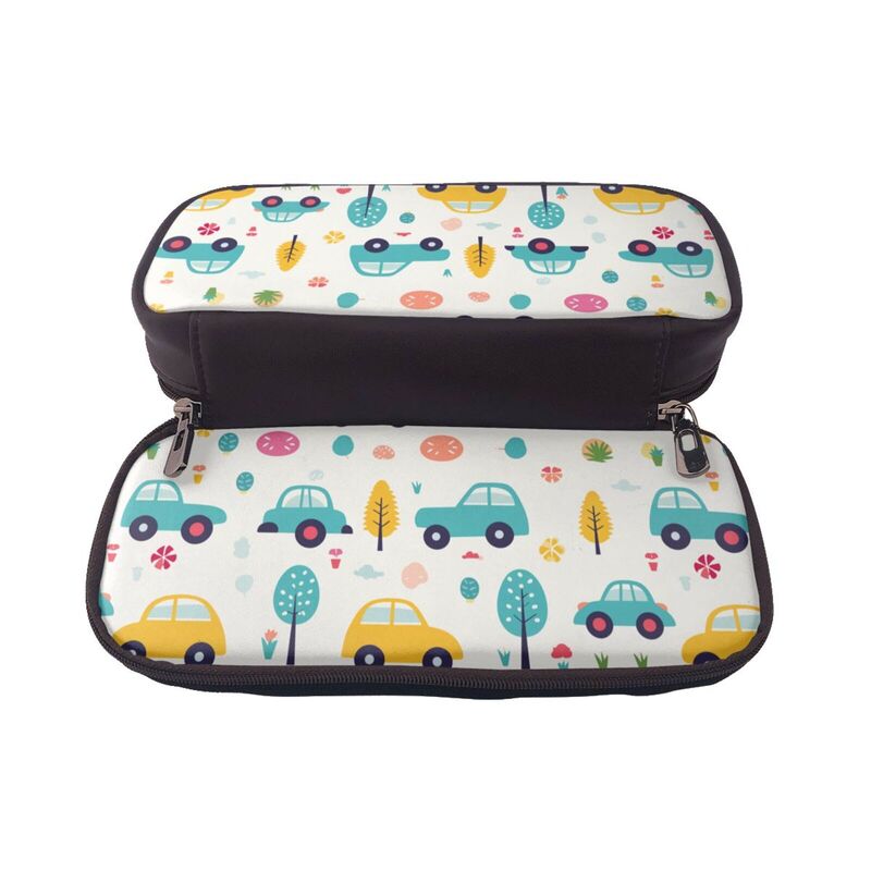 Huglittle Whimsical Journey Leather Pencil Case with Enchanting Car & Nature Patterns