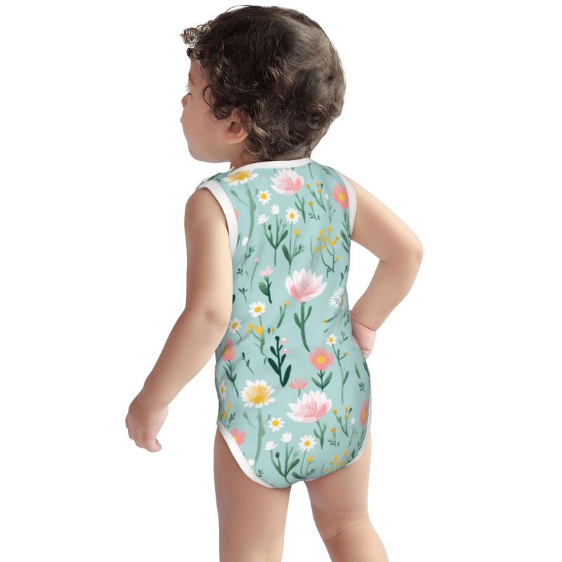 Huglittle Vibrant Floral Baby Bodysuit - Sleeveless & Soft