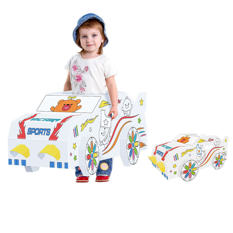 Doodle Dinosaur Cardboard Playhouse DIY - 3D Wearable Race Car Huglittle