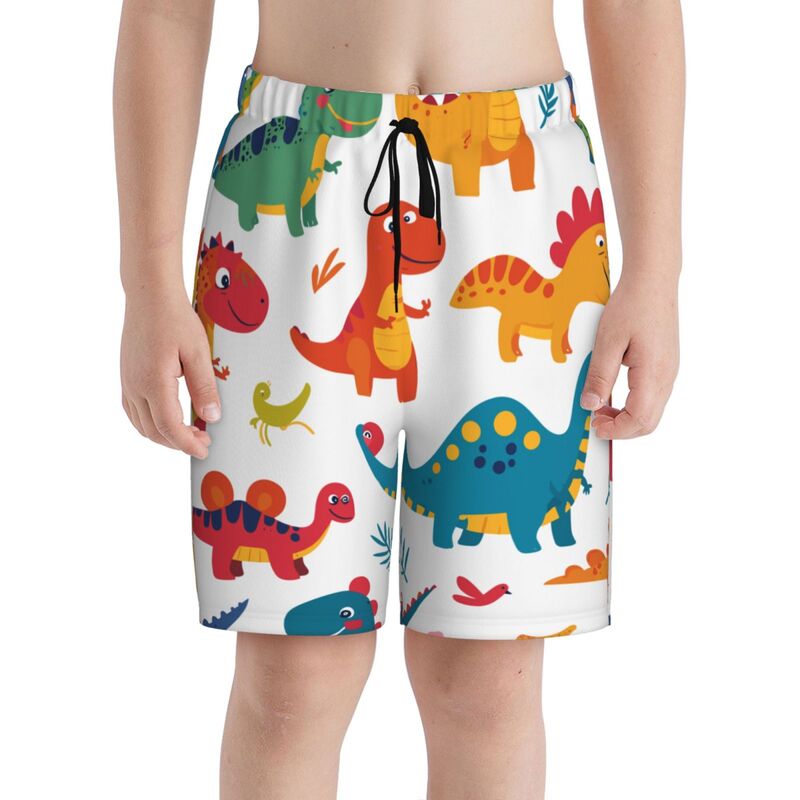 HugLittle Vibrant Dinosaur Pattern Teen Beach Trunks for Playful Exploration