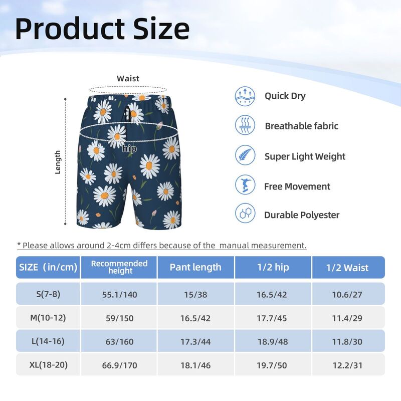 Huglittle Vibrant Blue Teen Beach Trunks with Whimsical Daisy Design
