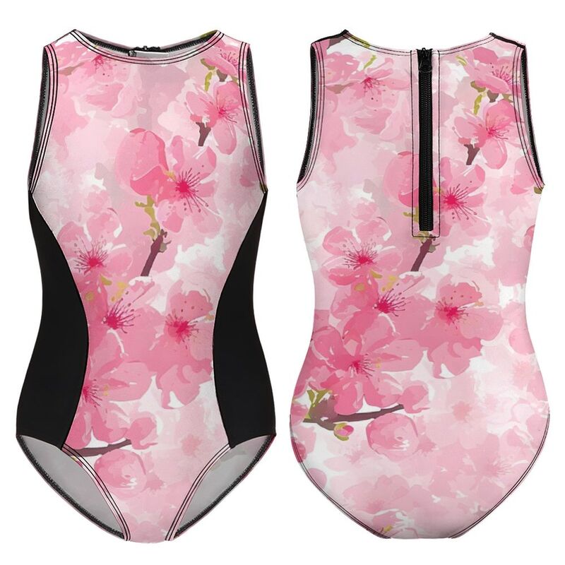Huglittle Sakura Blossom Girls' One-Piece Swimsuit - Tranquil & Vivid Design