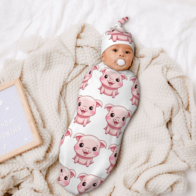 HugLittle Newborn Swaddle & Hat Set - Whimsical Piglet Design