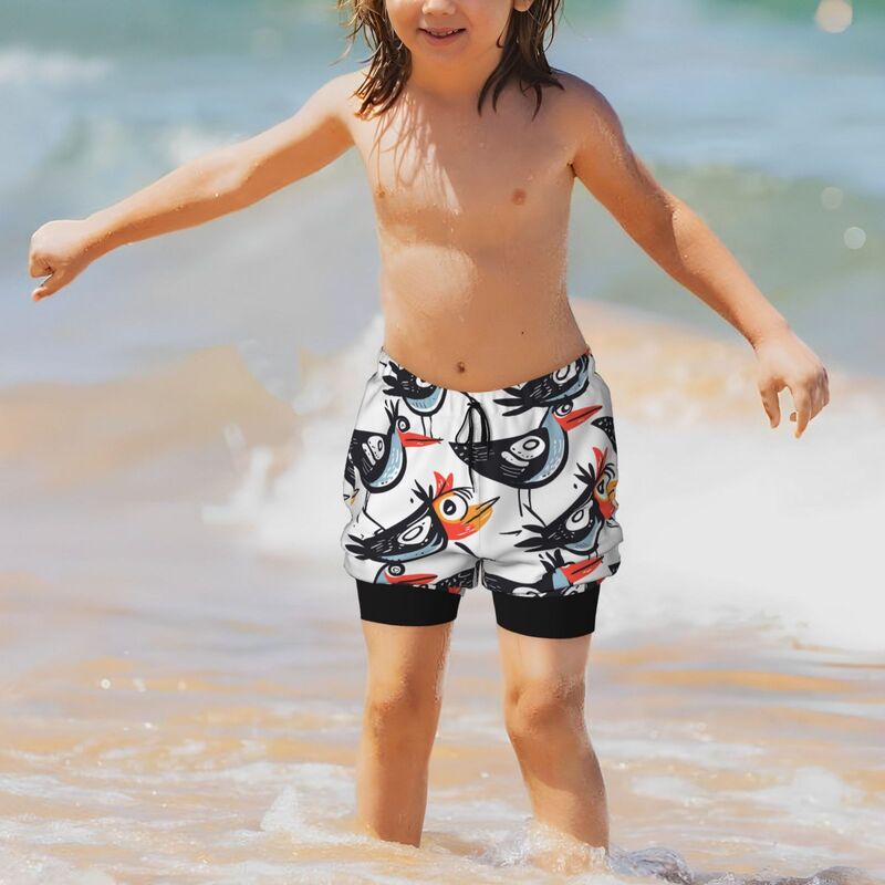 Huglittle Vibrant Bird-Themed Teen Beach Trunks: Expressive, Multicultural & Unique