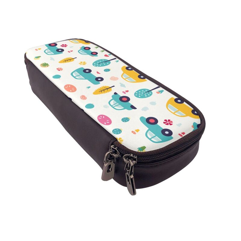 Huglittle Whimsical Journey Leather Pencil Case with Enchanting Car & Nature Patterns
