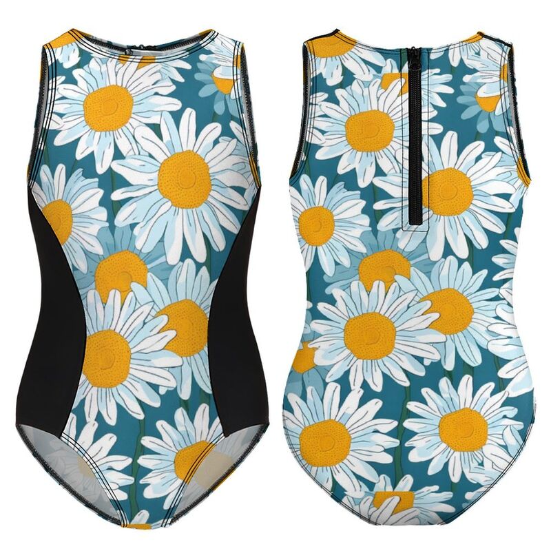 Huglittle Girls' One-Piece Swimsuit with Vibrant Daisy Pattern Design