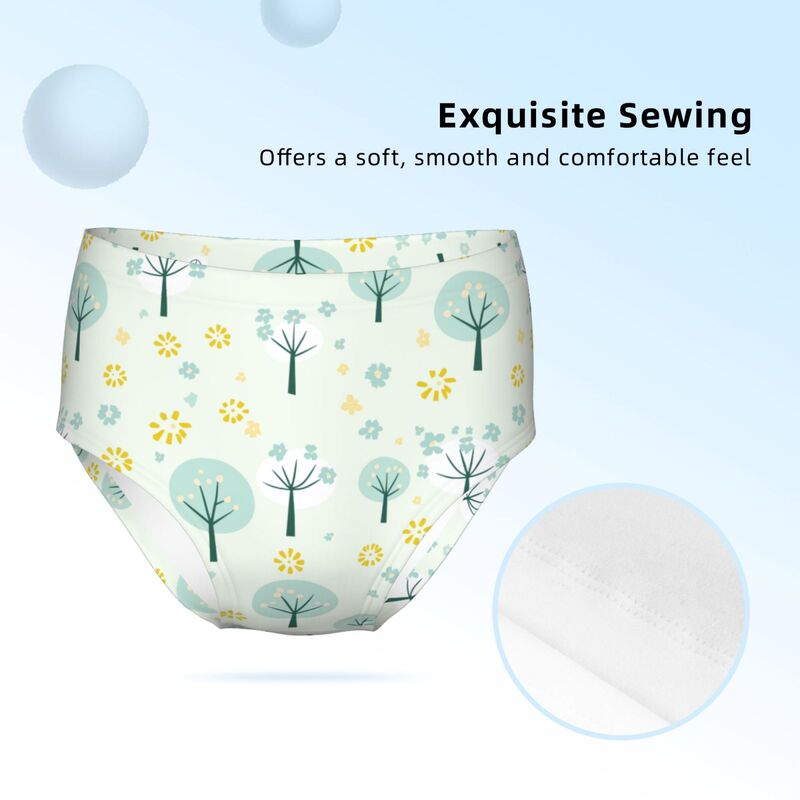HugLittle Girl's Whimsical Woodland Briefs: Soft Cyan & Yellow Playful Patterns