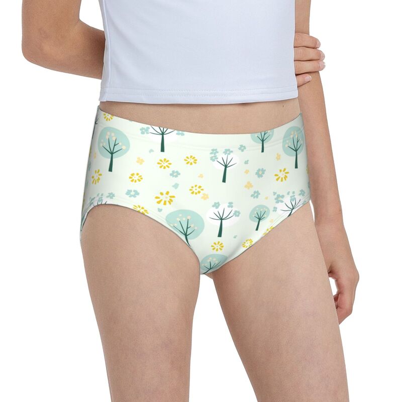 HugLittle Girl's Whimsical Woodland Briefs: Soft Cyan & Yellow Playful Patterns