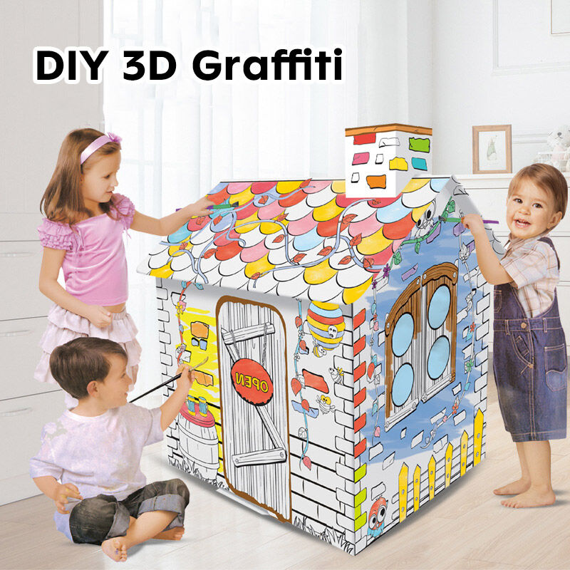 Large Doodle Assembly Playhouse - Handmade DIY Cardboard Playhouse Huglittle