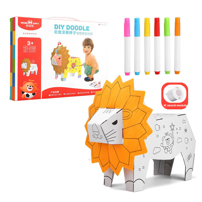 3D Cardboard Lion DIY Assembly Graffiti Early Education Puzzle Toy Huglittle