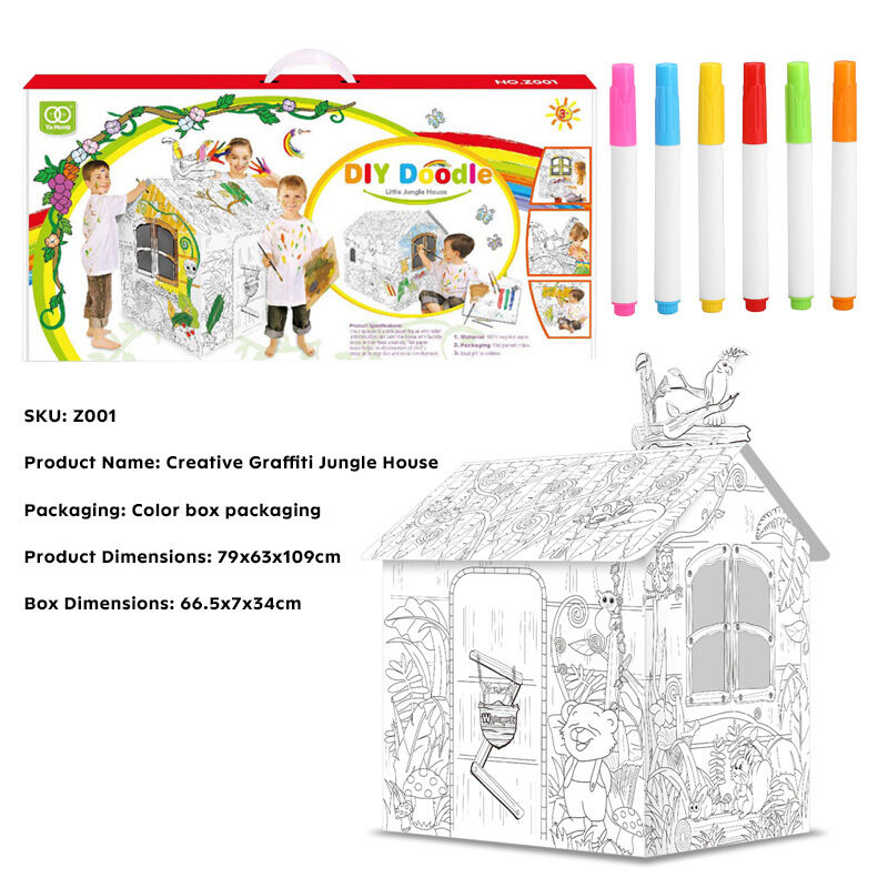 Large Playhouse - Jungle House Cardboard Playhouse for Kids Huglittle