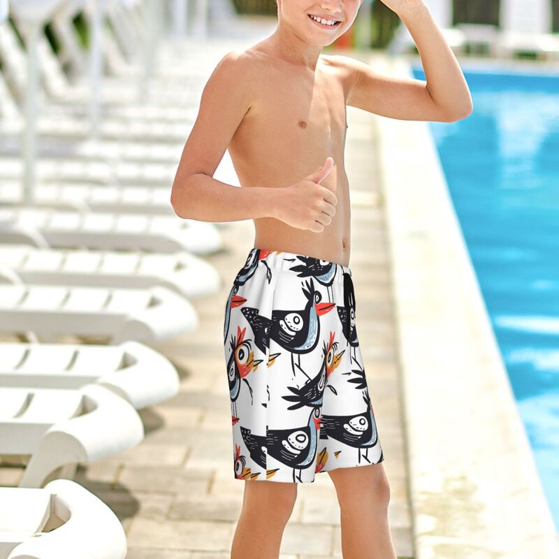 Huglittle Vibrant Bird-Themed Teen Beach Trunks: Expressive, Multicultural & Unique