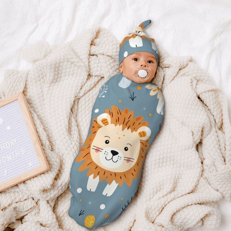 Huglittle Enchanted Lion Swaddle & Hat Set for Newborns