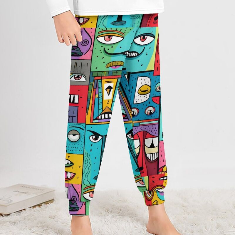 HugLittle Vibrant Cartoon Faces Children's Pajamas: Urban Surrealism Meets Happy Expressionism