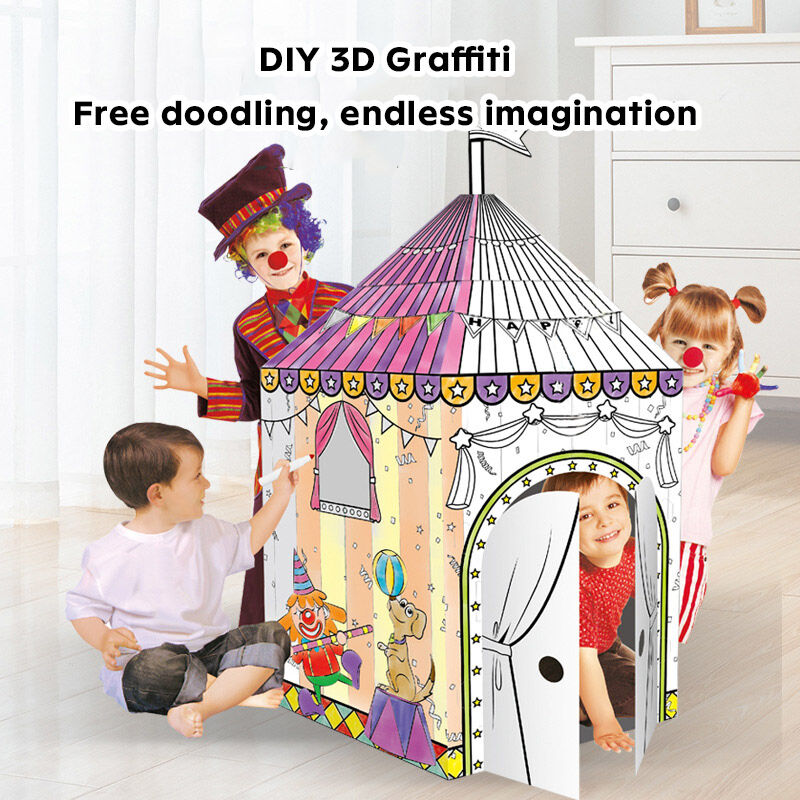 Large Playhouse 3D Doodle Cardboard Assembly - Creative Puzzle Circus Huglittle