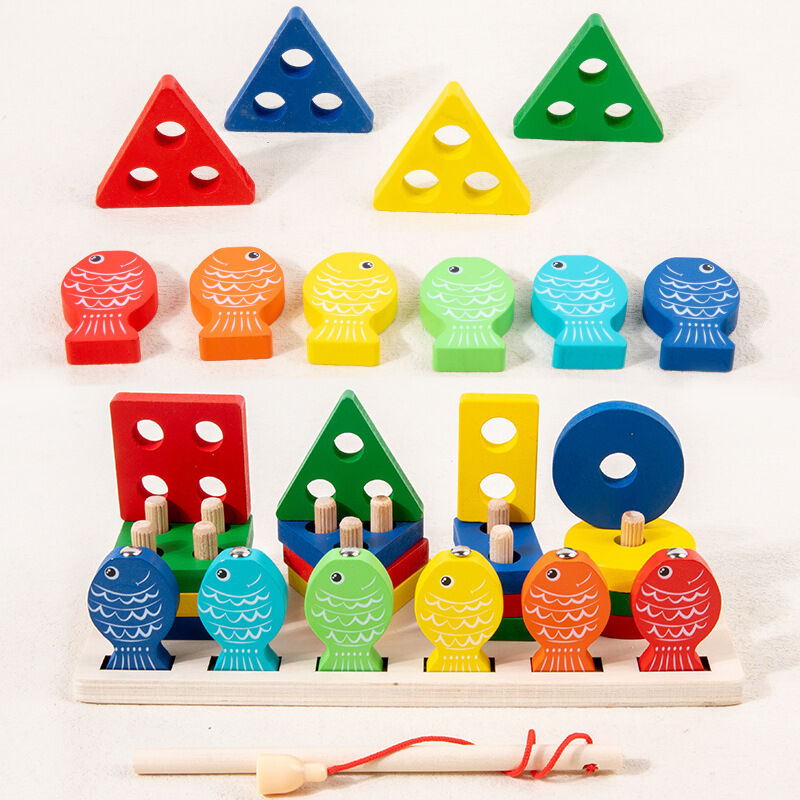 Fishing Fun Wooden Children's Early Education Geometric Shape Stacking Toy Set