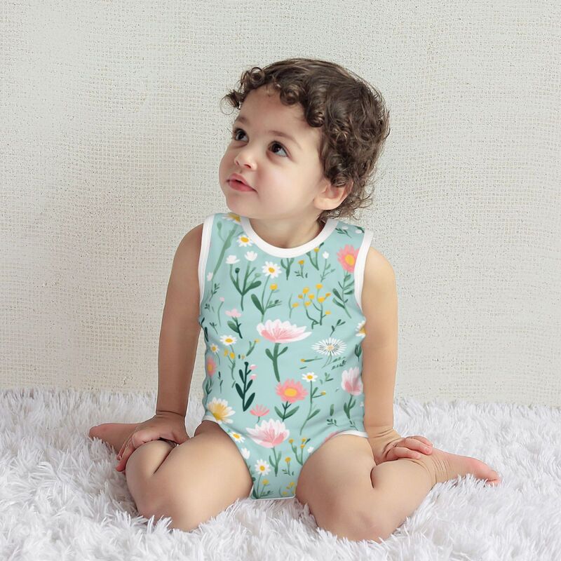 Huglittle Vibrant Floral Baby Bodysuit - Sleeveless & Soft