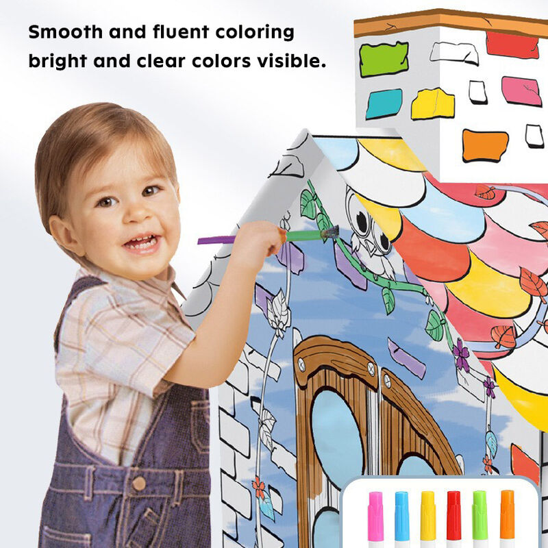 Large Doodle Assembly Playhouse - Handmade DIY Cardboard Playhouse Huglittle
