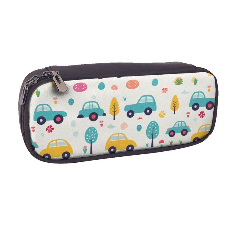 Huglittle Whimsical Journey Leather Pencil Case with Enchanting Car & Nature Patterns
