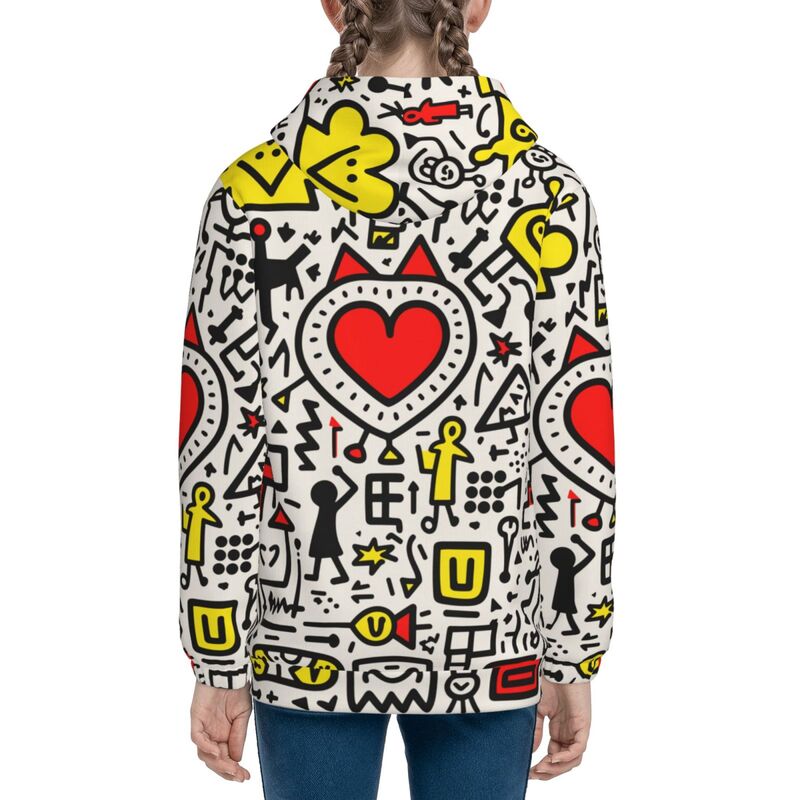 Huglittle Abstract Doodle Zipper Hoodie for Teens - Vibrant, Joyful Design