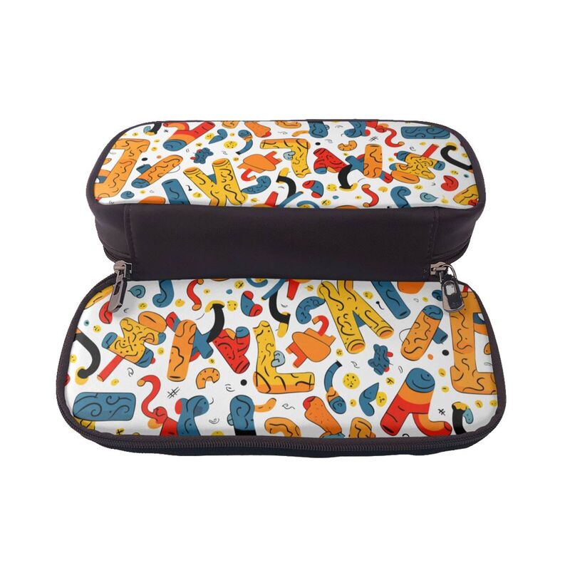 HugLittle Vibrant Leather Pencil Case: Doodle Design Inspired by Prehistoric Art and Multiculturalism