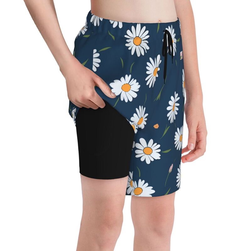 Huglittle Vibrant Blue Teen Beach Trunks with Whimsical Daisy Design