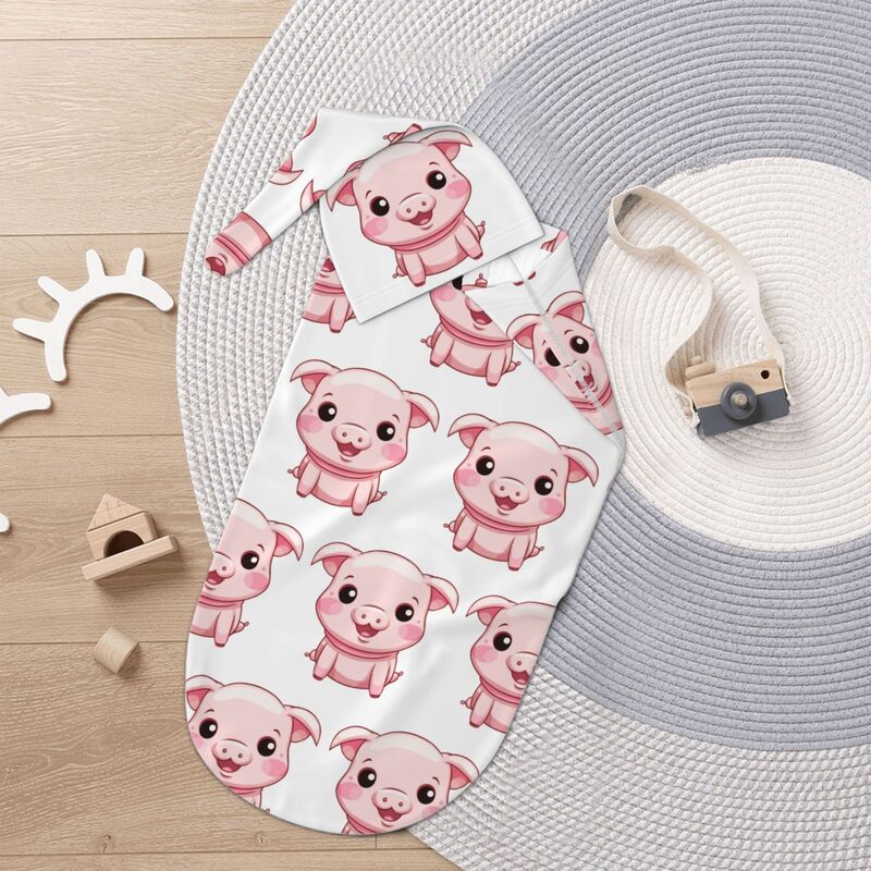 HugLittle Newborn Swaddle & Hat Set - Whimsical Piglet Design