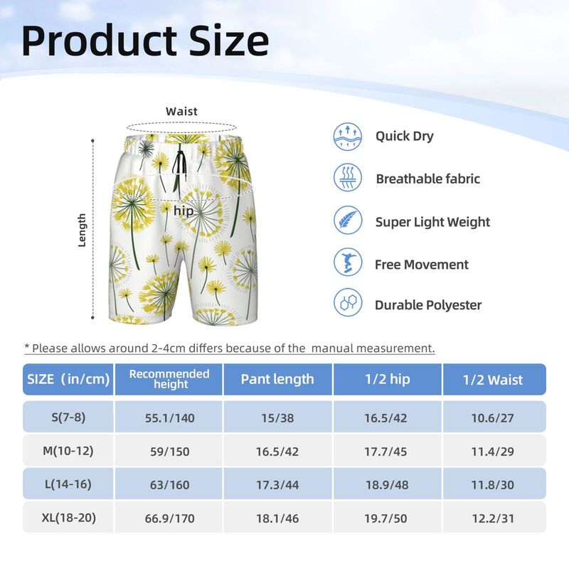 Huglittle Whimsical Dandelion Pattern Teen Beach Trunks - Foster Creativity and Exploration