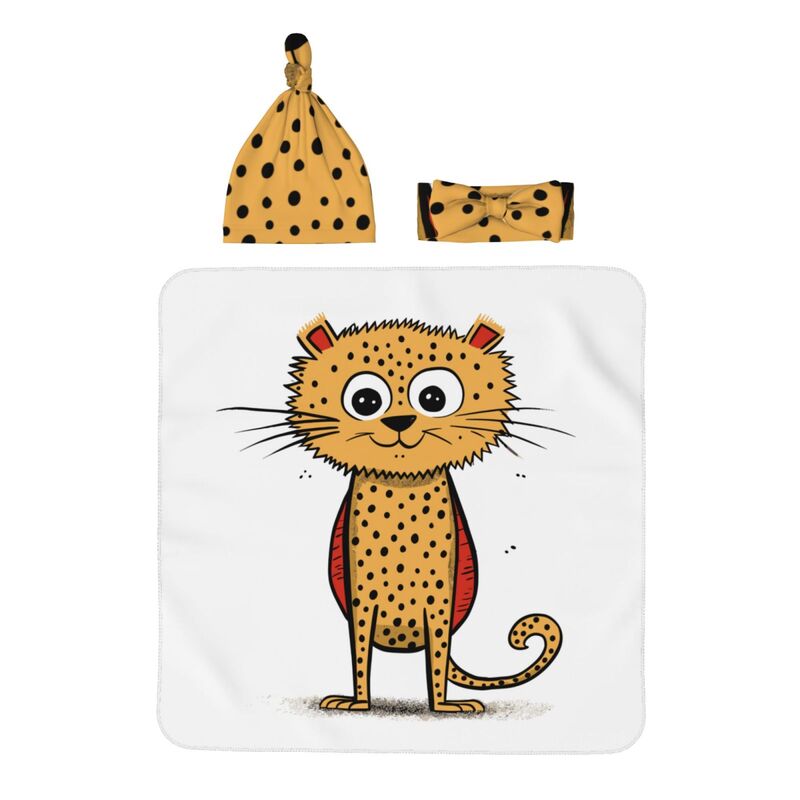 HugLittle Cheetah Baby Beanie, Headband & Swaddle Set