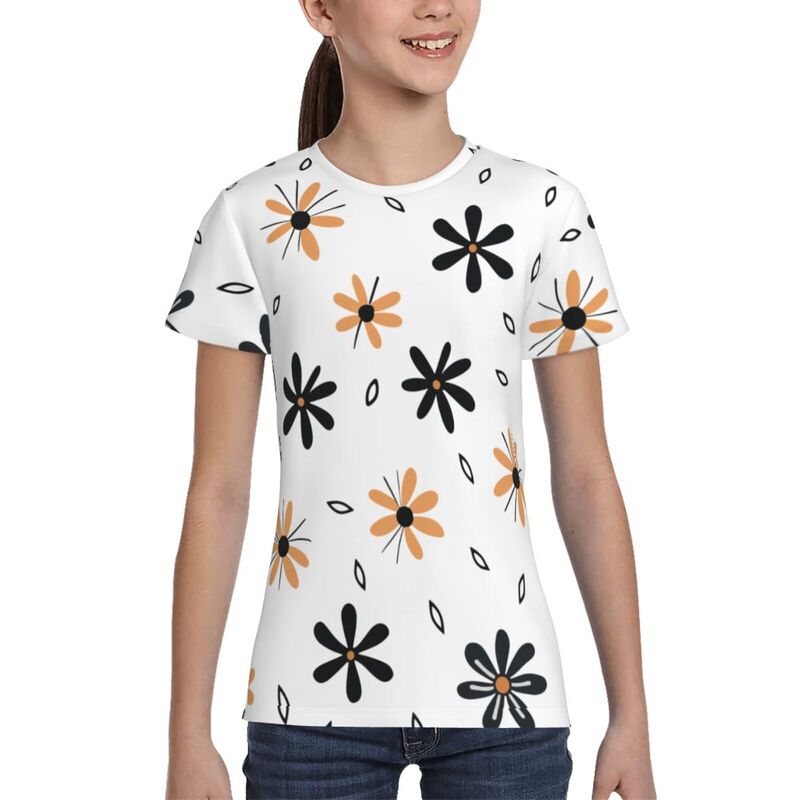 HugLittle Boy's T-Shirt with Playful Daisy Design in Black and Orange