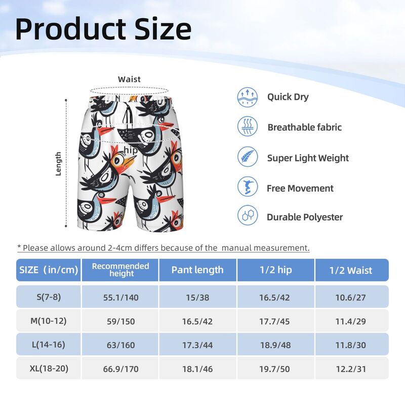 Huglittle Vibrant Bird-Themed Teen Beach Trunks: Expressive, Multicultural & Unique