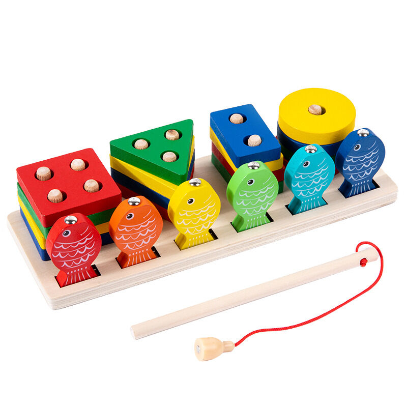 Fishing Fun Wooden Children's Early Education Geometric Shape Stacking Toy Set