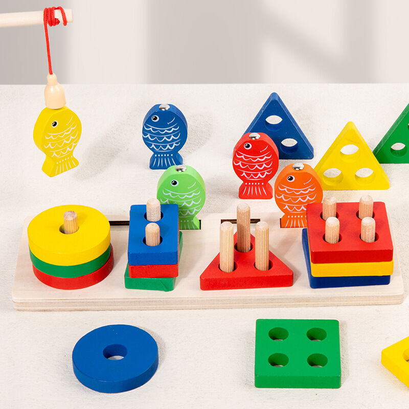 Fishing Fun Wooden Children's Early Education Geometric Shape Stacking Toy Set